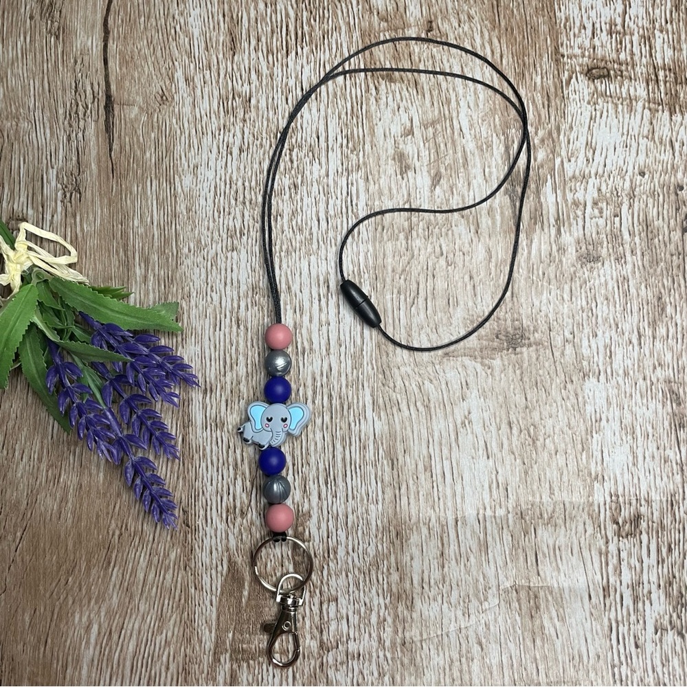 Lanyard Elephant Jewelry Silicone Bead Key ID Badge Handcrafted Office Artisan